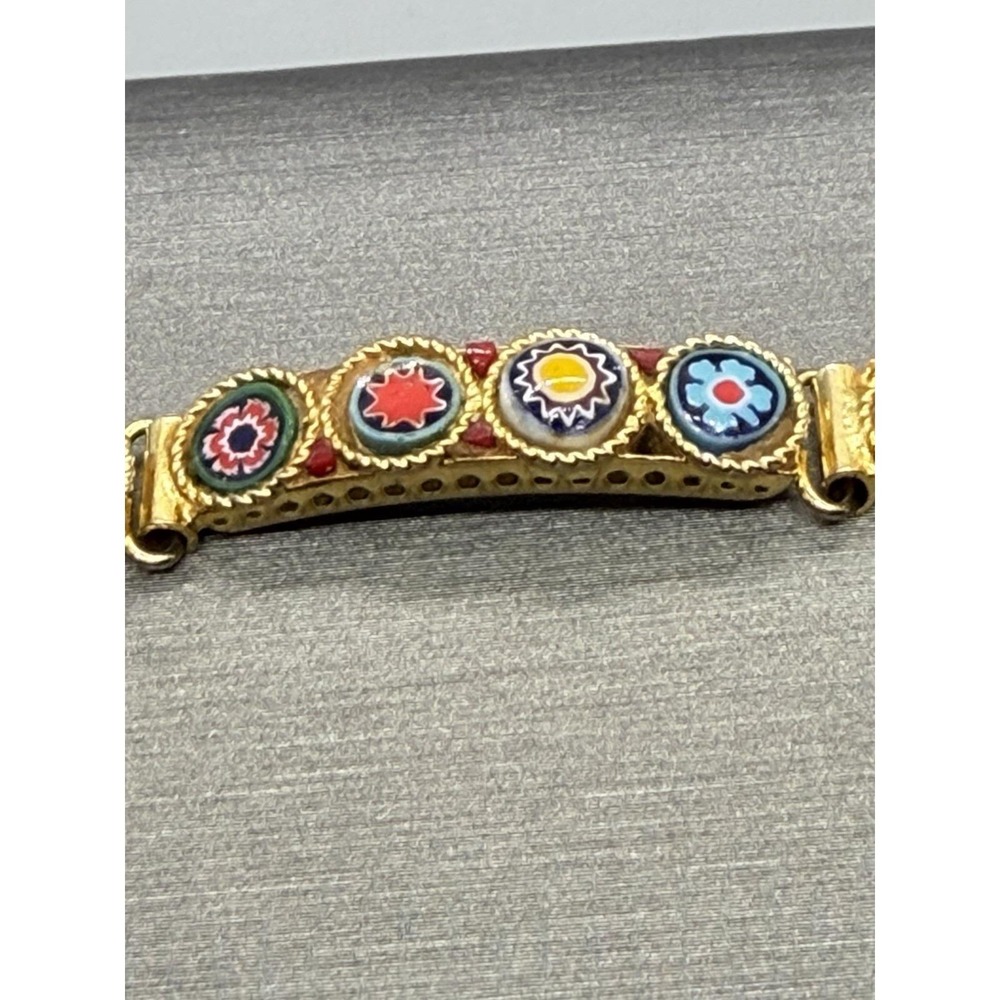 Vintage Micro Mosaic Millefiori Panel Gold Tone Bracelet Multi Color Sz 6 - Picture 13 of 13